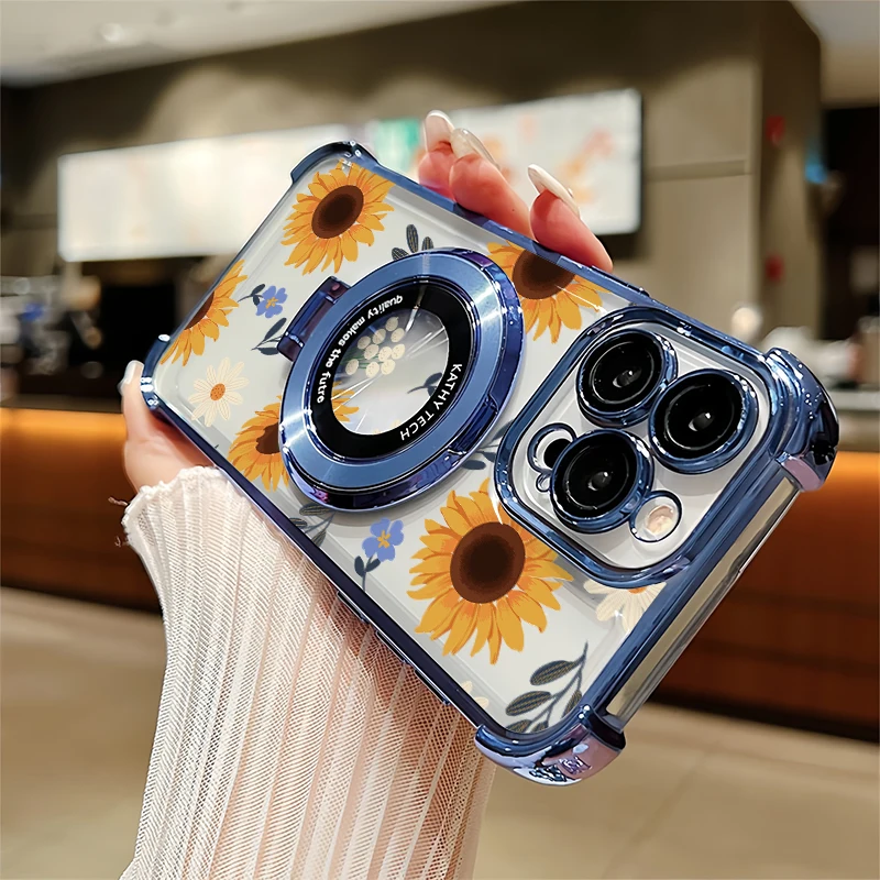 Фото Противоударный чехол для телефона iPhone 14 Plus 12 13 Pro Max 13 Mini 11 Pro SE 2020 с принтом подсолнуха, мягкий чехол-подставка с покрытием №5
