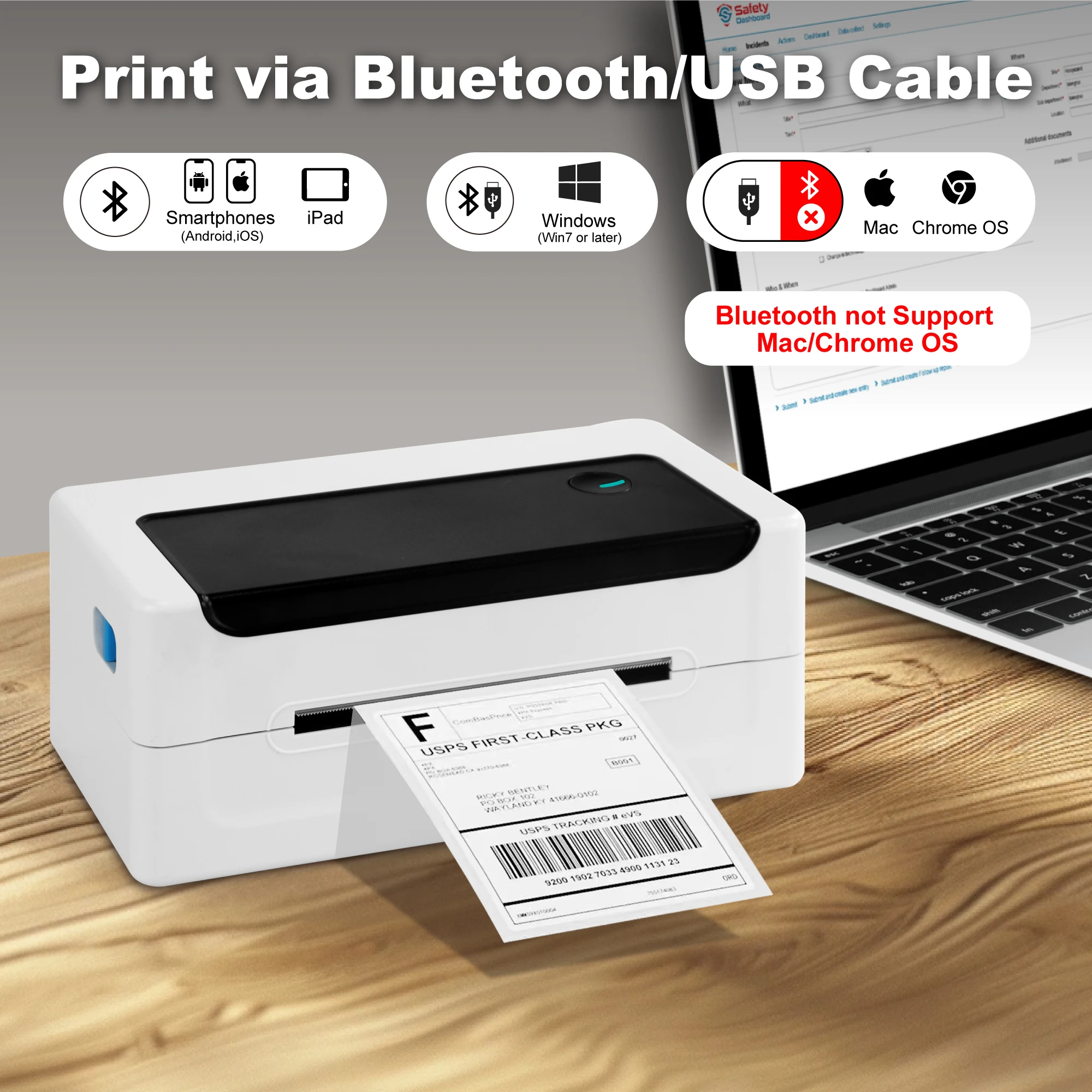 Термопринтер этикеток Milestone 4x6 высокоскоростной Bluetooth/USB-принтер 150 мм/с 100x150 мм