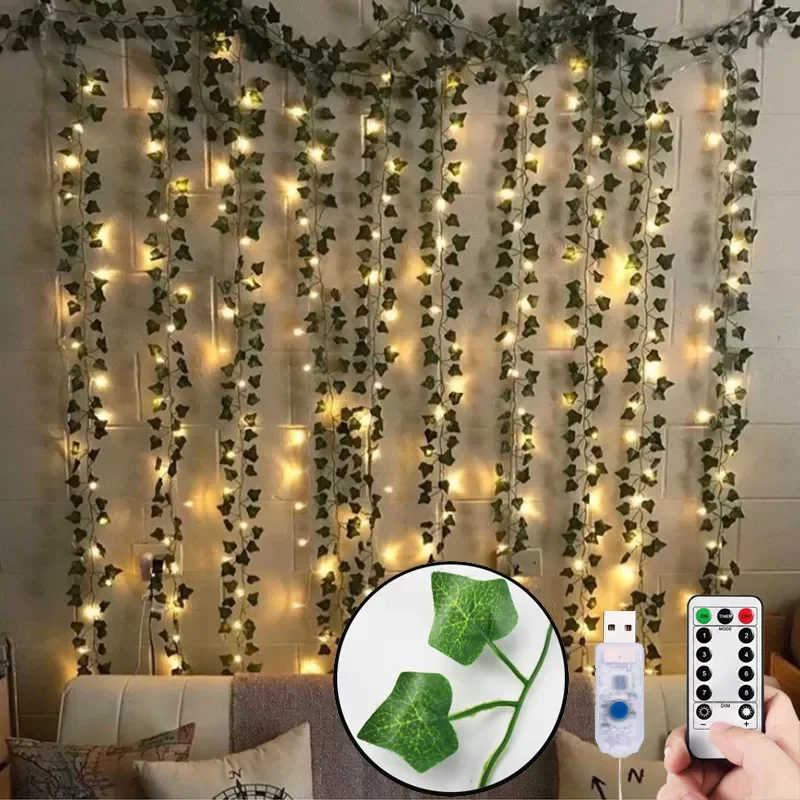 Artificial Plants Liana LED Leaf Garland Silk Rattan Leaf Vine Hanging For Home Living Room Decoration Accessories Creeper