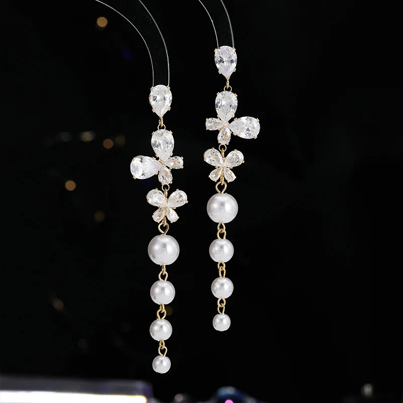 FXLRY Princ Wind Длинная кисточка S925 Серебряные иглы Бабочка Жемчуг Рождественские