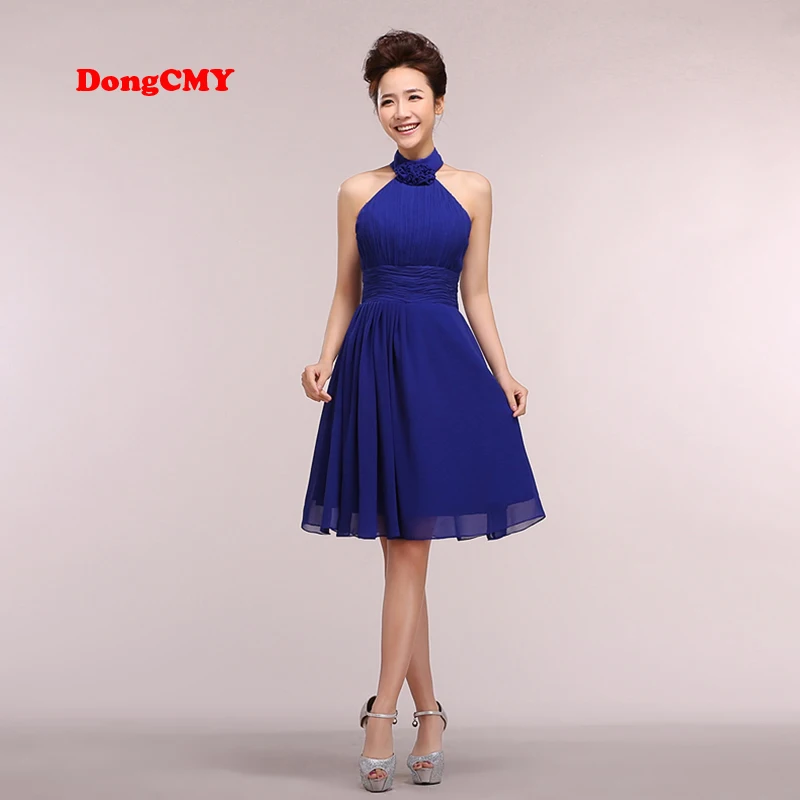 

Новое короткое шифоновое платье с лямкой на шее синего цвета, выпускное платье DongCMY Vestidos De Fiesta, платье для особых случаев, выпусквечерние веч...