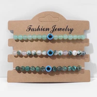 3pcsset turkish blue evil eye bracelet set 6mm beads stretch bracelet crystal quartzs stone bangles for women men lucky jewelry