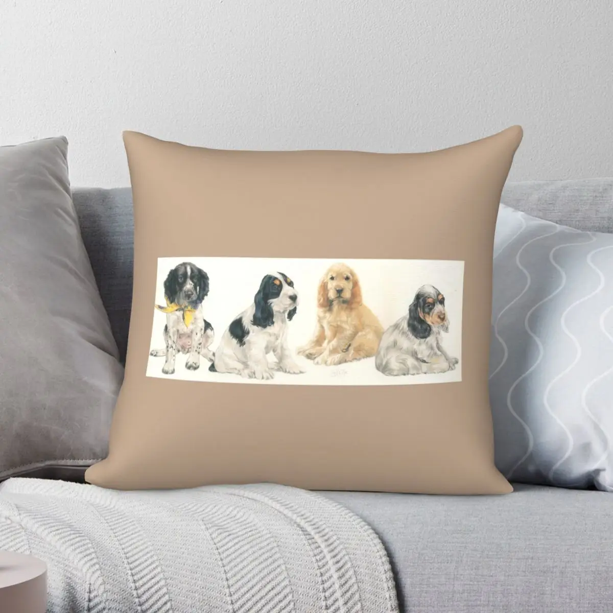 

English Cocker Spaniel Puppies Square Pillowcase Polyester Linen Velvet Pattern Zip Decor Home Cushion Cover