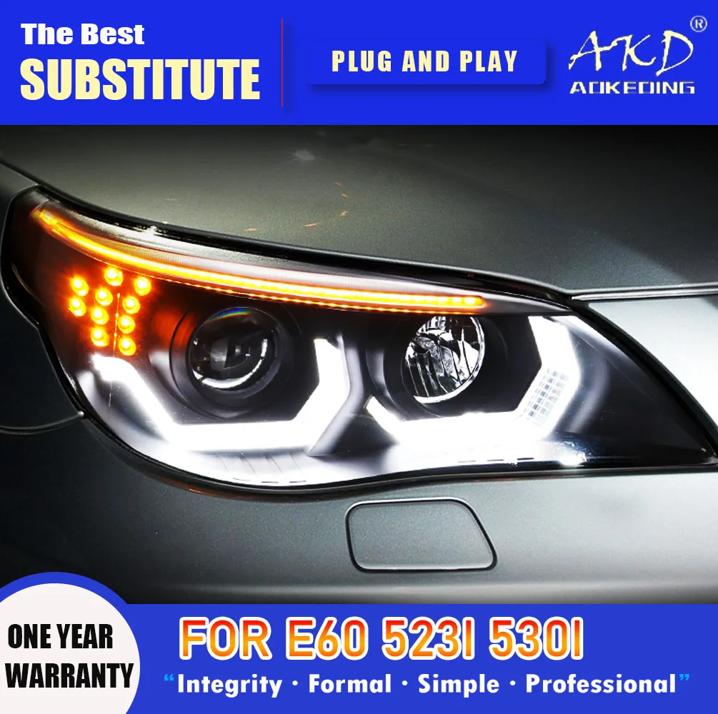 

AKD Head Lamp for BMW E60 LED Headlight 2003-2010 Headlights 523I 530I 520I DRL Turn Signal High Beam Angel Eye Projector Lens
