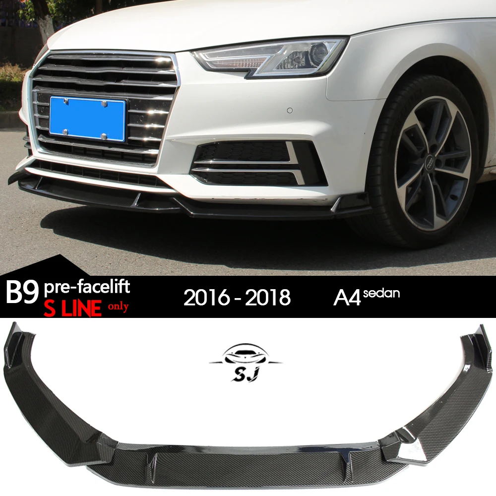 Фото Черный передний бампер с принтом из углеродного волокна, спойлер для Audi A4 B9 8W2, предварительно фейслифрованные модели S Line и Base 2016-2018 №1