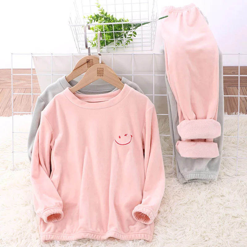 

3-18 Years Kids Home Wear Girls Boys Flannel Pyjamas Autumn Winter Nightwear Girls Boys Thermal Warm Up Sleepwear Pajamas Sets