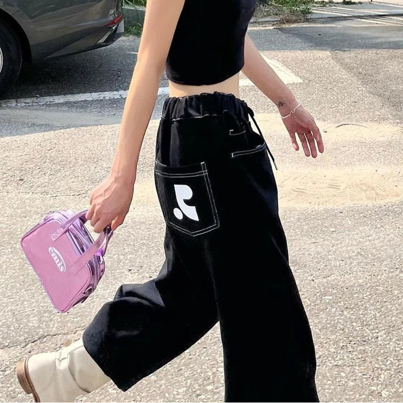 

Sweatpants Women Korean Casual Hip Hop High Elastic Pants Street Autumn Spring Trousers Streetwear Rest&Recreation