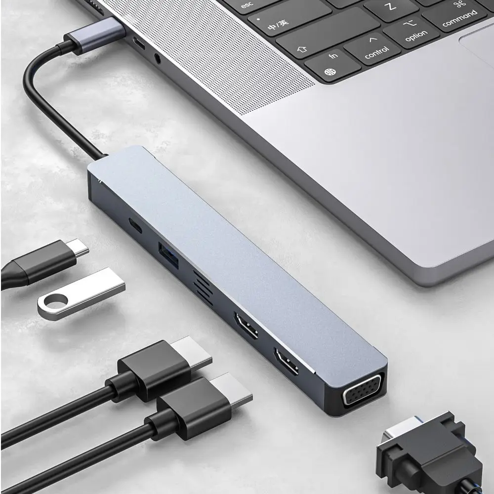 

4K UHD PD зарядка VGA адаптер разветвитель Type-C расширитель двойной HDMI многоэкранный дисплей 5 в 1 фоторазветвитель