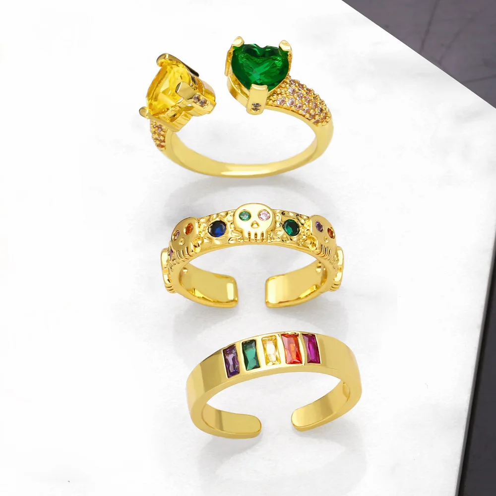 

Luxury Heart Love Skull Zirco Rings Woman Ins 2023 New Fashion Colorful Crystal Open Ring Party Fashion Elegant Jewelry Gifts