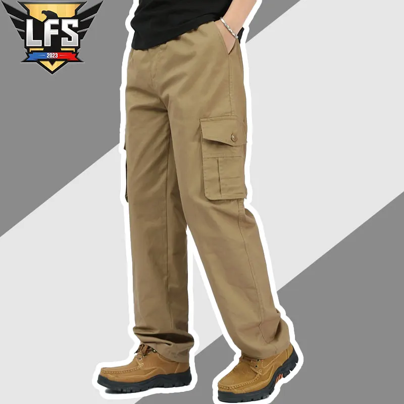 

Plus Size Men's Cargo Pants Multi-Pocketed Cotton Work Trousers with Military-Inspired Design for 2023 Streetwear Men Pants