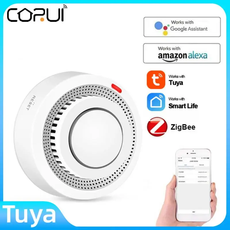 

Умный детектор дыма CORUI Tuya Zigbee/Wi-Fi, устройство для обнаружения дыма для умного дома, противопожарная сигнализация, прогрессивный датчик дыма, работает с Alexa Google Assistant