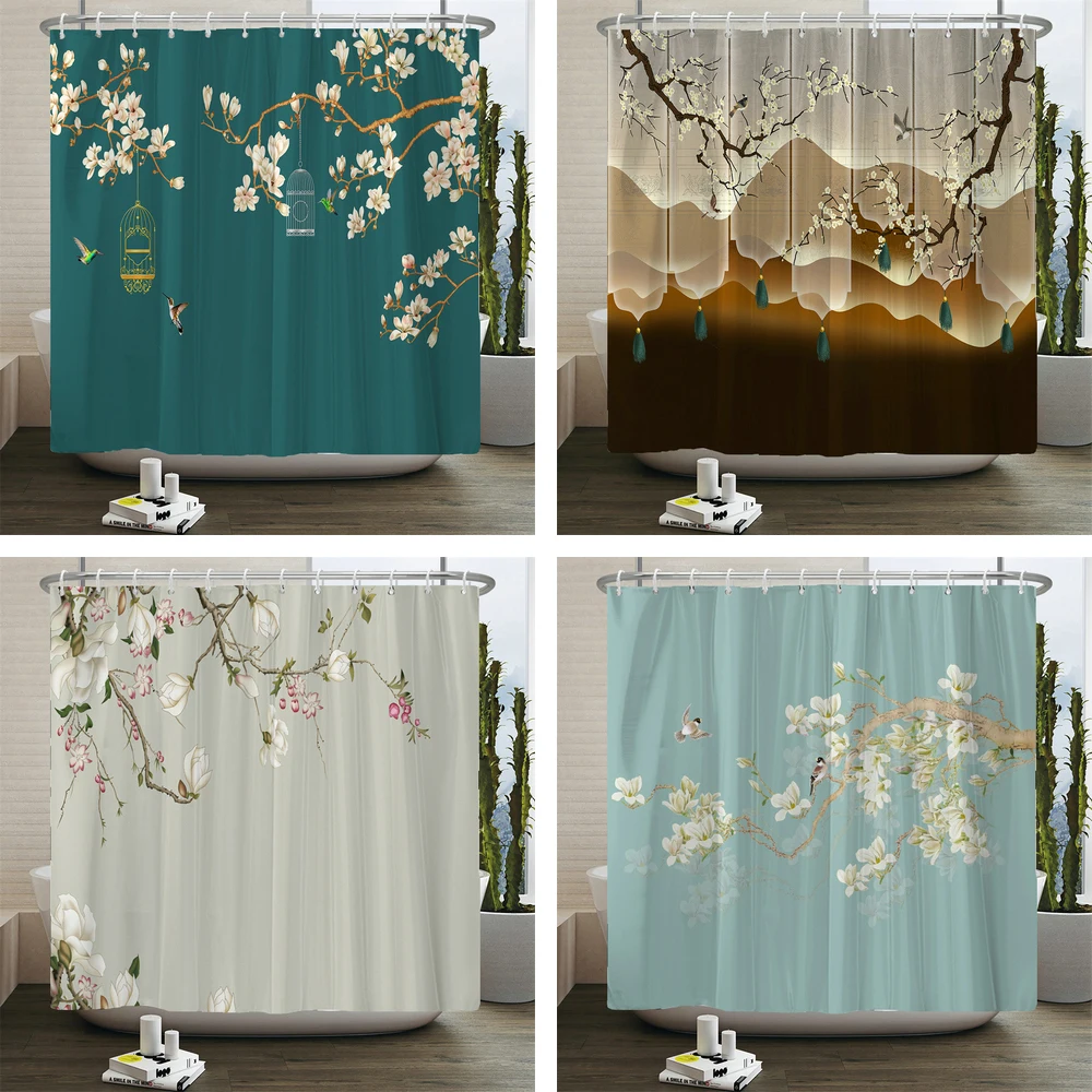 

3d Printed Flower and Bird style Shower Curtain Leaves Plant Floral Waterproof Bathroom Curtain Decoration Curtains With Hooks