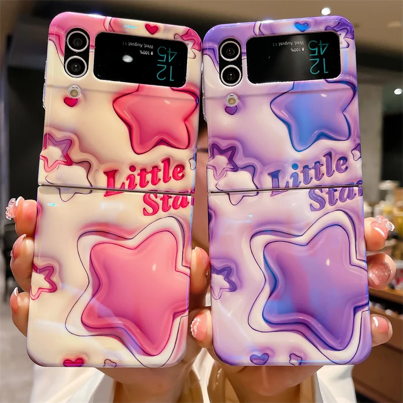 

Korean Ins Cute Star Phone Case For Samsung Galaxy Z Flip 4 3 Cover Fashion Blu-ray Silicone Cases For Z Flip3 Flip4 5G Funda