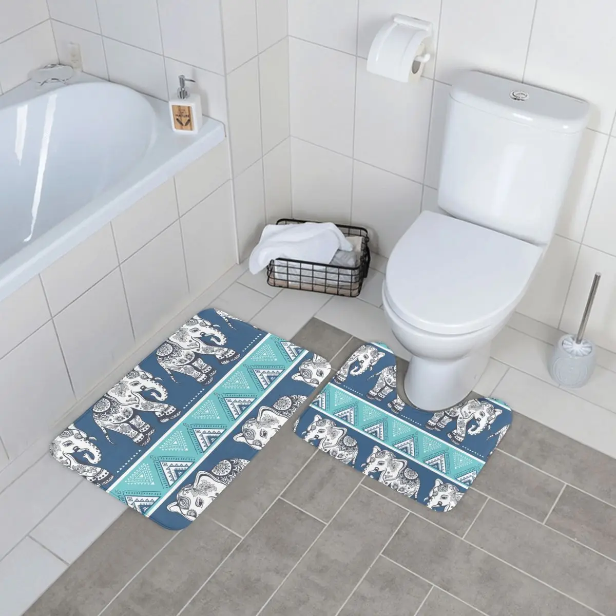 Винтажный коврик для ванной со слоном белый мягкий набор из 2 предметов с