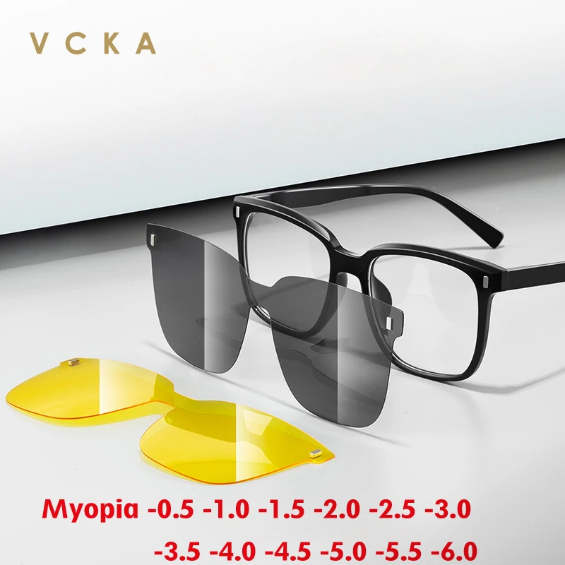 

Мужские и женские очки для близорукости VCKA, брендовые поляризационные гибкие солнцезащитные очки 2 в 1 с магнитным зажимом, магнитные солнце...