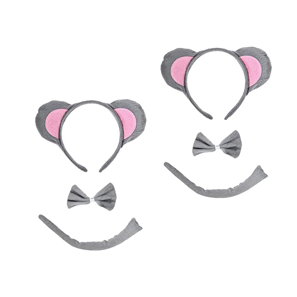 

2 Sets Cosplay Mouse Supplies Mouse Ear Headband Bow Ties Tail Set Plush Costume Supplies for Kids Girls