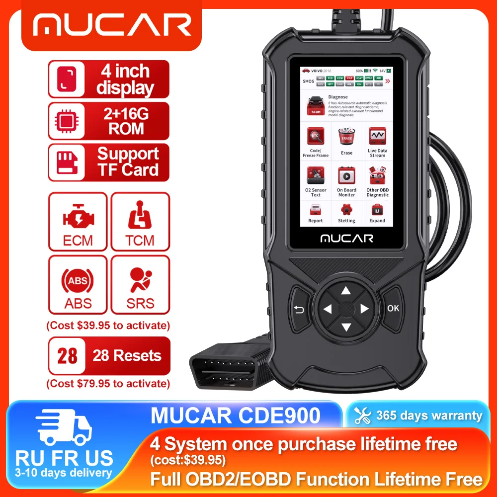 

MUCAR CDE900 Auto Obd2 Scanner Car Diagnostic Tools Brake Airbag Transmission Engine System Diagnose Code Reader 2+32G 28 Reset