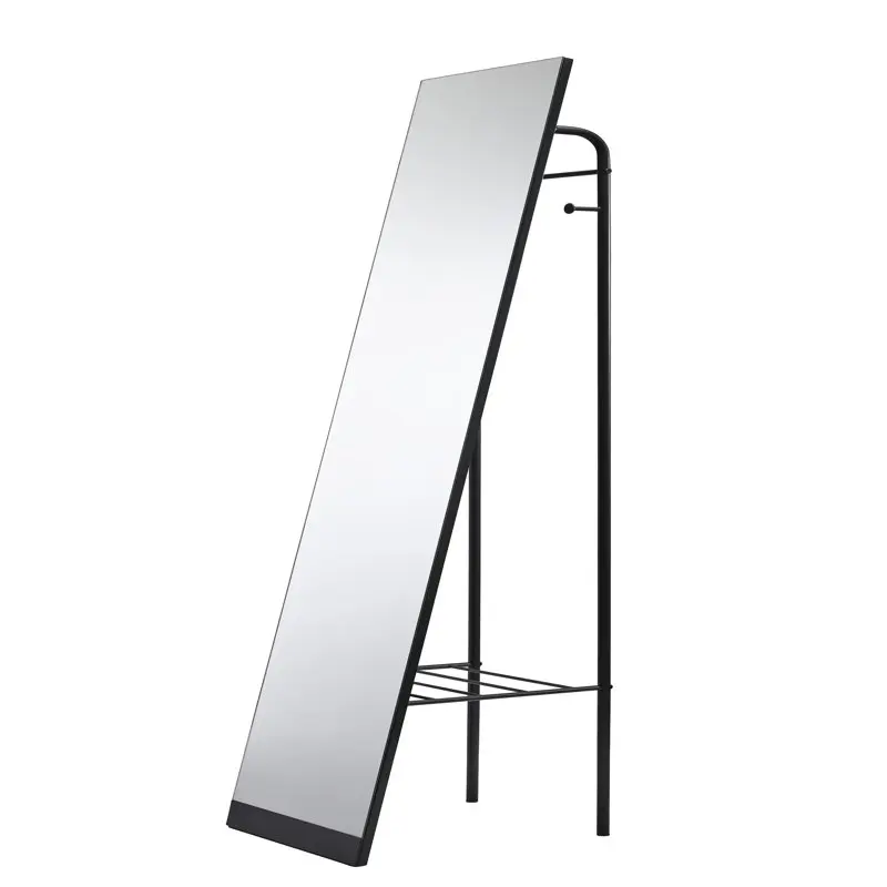 

WK2455-01 Tillie Black Metal Floor Mirror with Wire Shelf