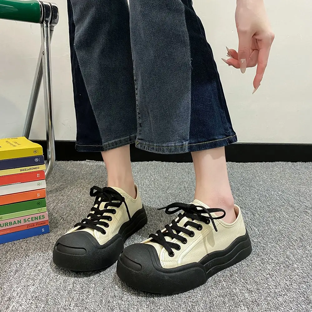 

Shoes for Women Off White Canvas Lace Up Woman Footwear Low Vulcanized Spring Urban 39 Sale Daily Routine Cotton Korean A Casual