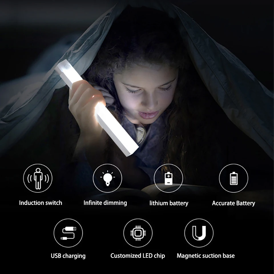 Фото Датчик движения, беспроводной светодиодный ночник, USB перезаряжаемый ночник для кухонного шкафа, лампа для гардероба, подсветка лестницы №3