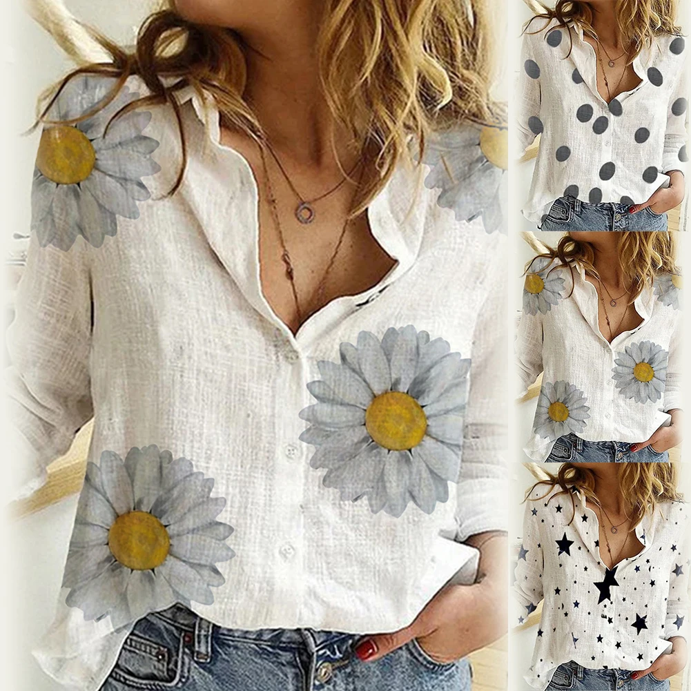 

European and American women's 2022 new cotton temperament slimming women's shirt irregular print