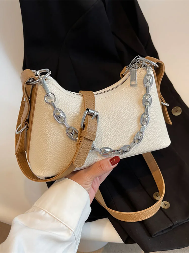 

Women's Bag Luxury Designer Handbags Female Pu Leather Fashion Chain Contrast Shoulder Crossbody Bags for Women Casual Travel
