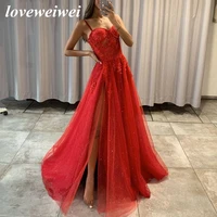 loveweiwei sexy red spaghetti strap evening dress high split long sweetheart lace appliques special occasion prom party dresses