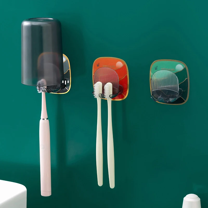 

Toothbrush Holder Mouthwash Cup Rack Bathroom Organizers Free Punch Wall Hook Household Items Decorations