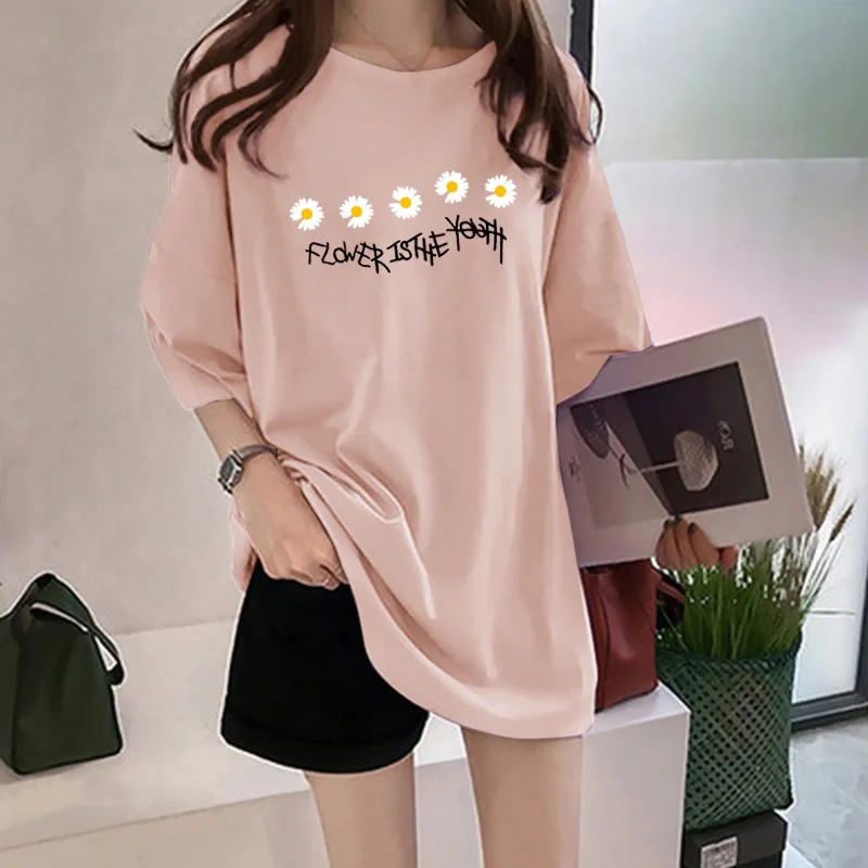 Футболка женская Свободная с коротким рукавом и графическим принтом милая