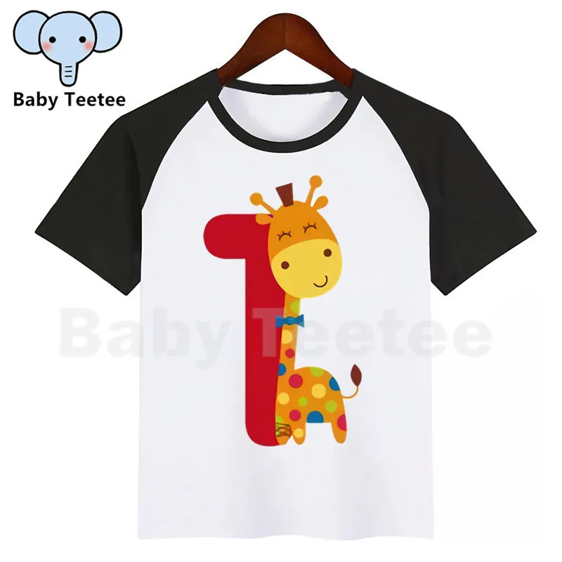 Children Cute Animal 1-9 Birthday Number T Shirt Kids Fashion Clothing Girls Tops Boys Tshirt Party Clothes,Drop Ship