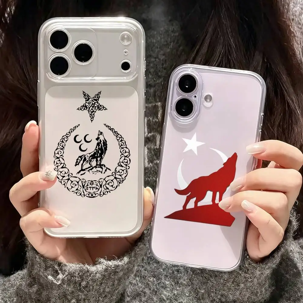Фото Чехол для телефона с флагом Турции и изображением турецкого волка для iPhone 17, 16, 15, 14, 13, 12, 11 Plus, Pro Max, мягкий прозрачный чехол
