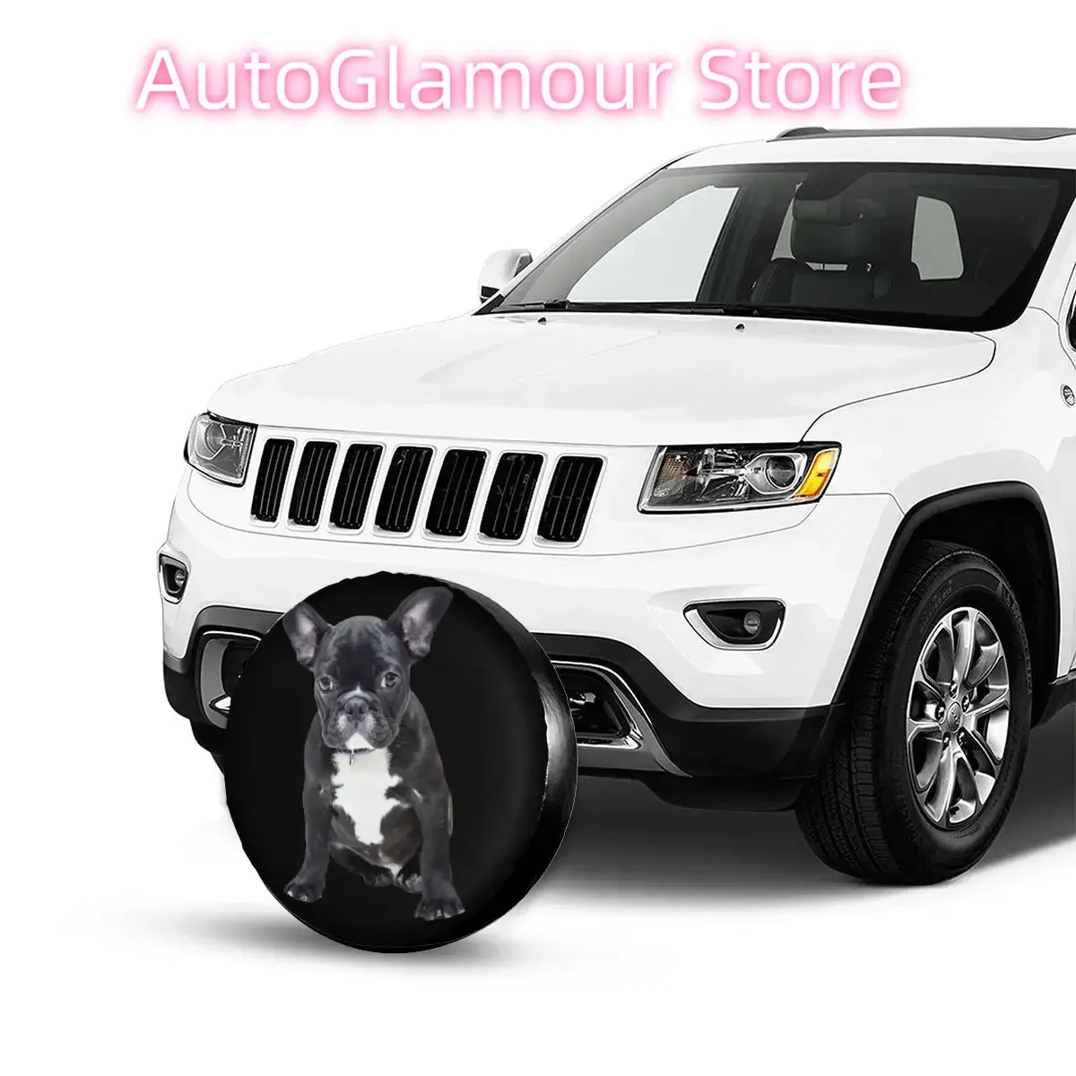 Фото Чехол для запасного колеса с французским бульдогом, сумка для Jeep Hummer, щенка, собаки, домашних животных, пыленепроницаемые автомобильные аксессуары 14 дюймов, 15 дюймов, 16 дюймов, 17 №4