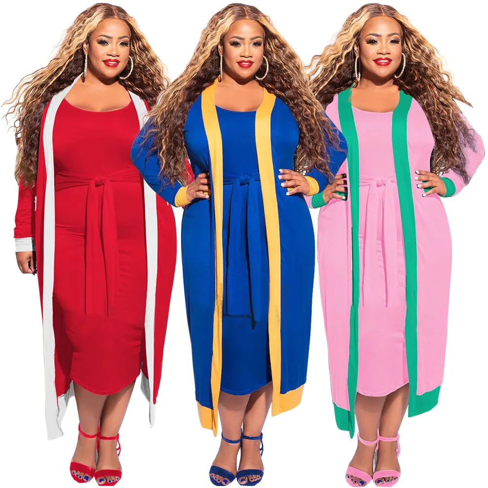 

Pink vest skirt set female white knee length with belt skirt high elastic stitching long sleeve coat pit strip two-piece set