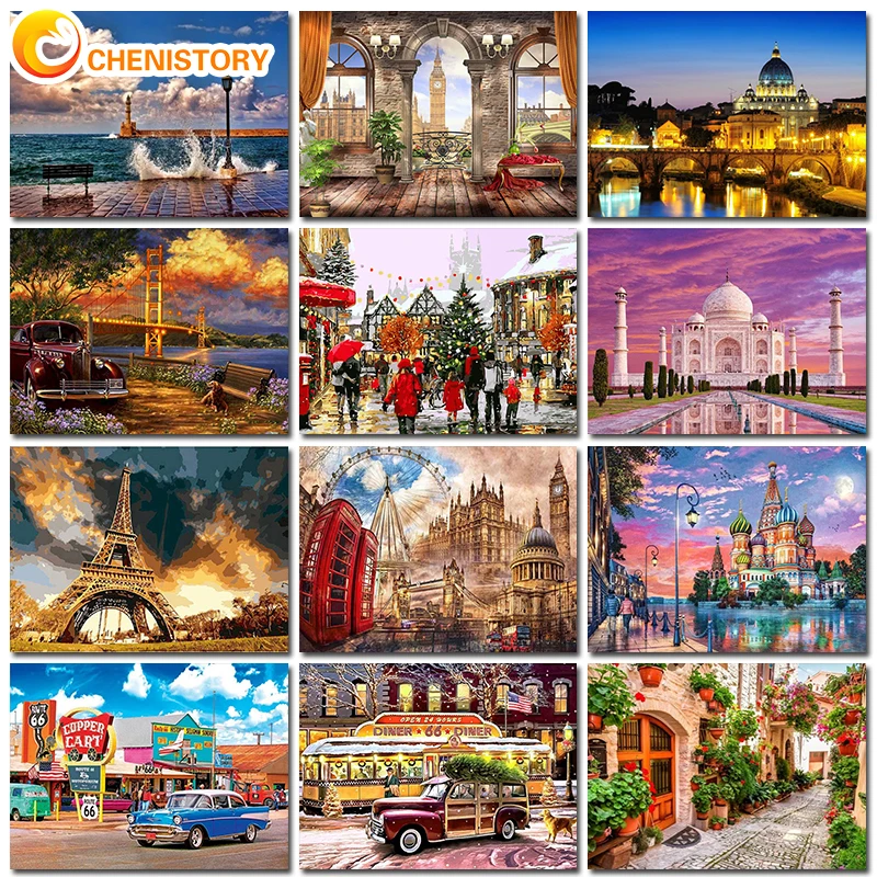 

CHENISTORY 60x75cm Paintings by numbers On canvas Picture Drawing City Scenery Number painting Unique gift Coloring by numbers