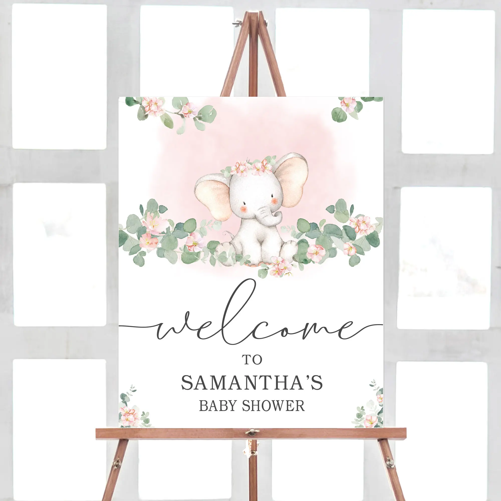 

Baby Shower Decorations Pink Flower Elephant Canvas Baby Shower Sign Entrance Sign for Birthday Party