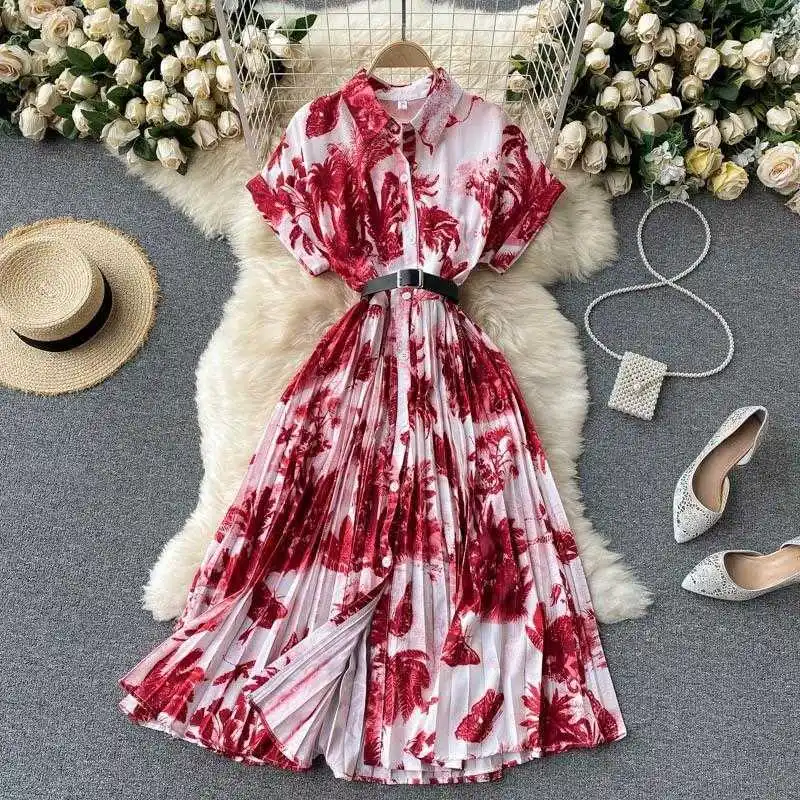 

Cold Style Womens Clothing High Dress Grade Short Sleeved Shirt Collar Design Sense Niche Irregular Pattern Print