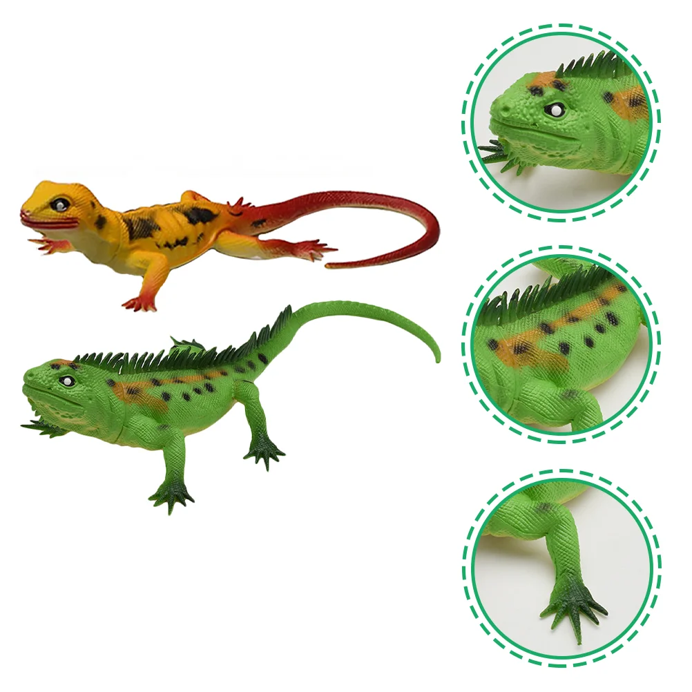 

2 Pcs Artificial Lizard Squeeze Toy Kids Crawl Stretchy Sensory Pvc Reptile Toys