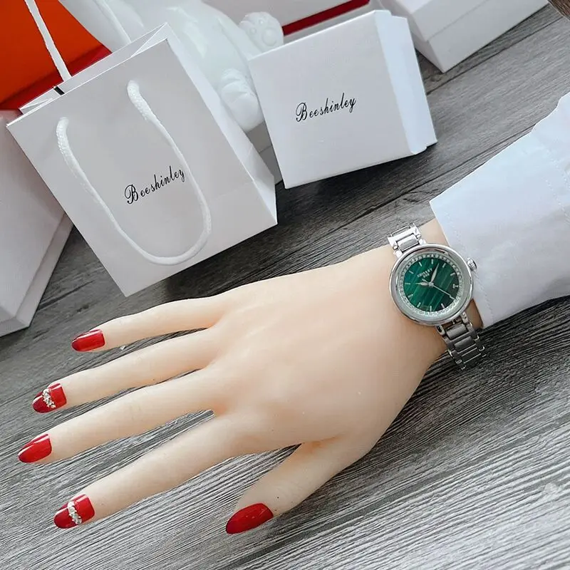 Часы женские круглые зеленые модные роскошные брендовые из нержавеющей стали