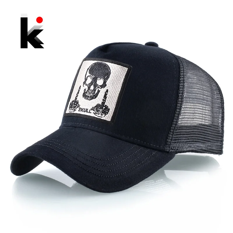 

Men's Baseball Cap With Embroidery Skull Patch Snapback Hip Hop Trucker Cap Women Four Season Outdoor Breathable Visor Bone Hats