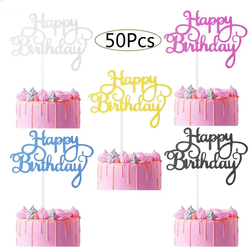 

Pcs Glitter Cardstock Happy Birthday Cake Toppers Baby Shower Kids Birthday Party Favors Decorations Cake Decoration Supplies