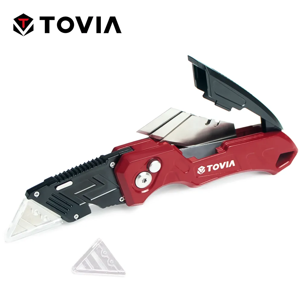 TOVIA Folding Knife with 3 Blades Utility Knife for Cable Cartons Carboard Boxes Cutter Knife 3-Position Locking Blades