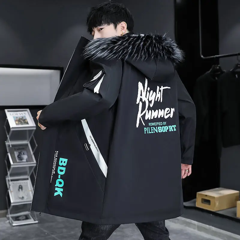 Winter men's hooded long cotton-padded jacket with velvet padded jacket for cold protection and warm cotton clothing men's fashi