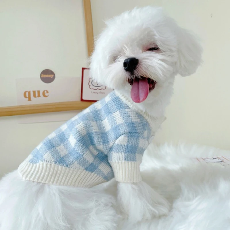 Knitwear Pet Blue Sweater Autumn Winter Dog Cardigan Clothes Teddy Poodle Cat Small Dog