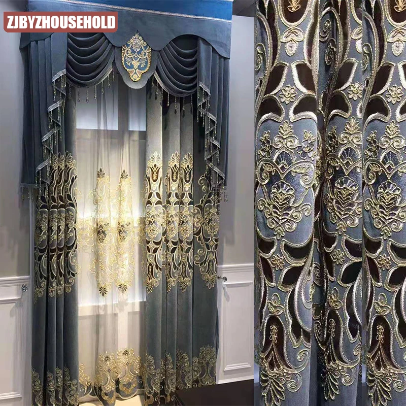 

2022 European Style Curtain Chenille Embroidered Hollow Curtain Finished Custom Blackout Curtains for Living Dining Room Bedroom