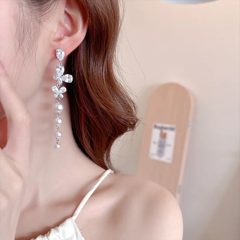 FXLRY Princ Wind Длинная кисточка S925 Серебряные иглы Бабочка Жемчуг Рождественские