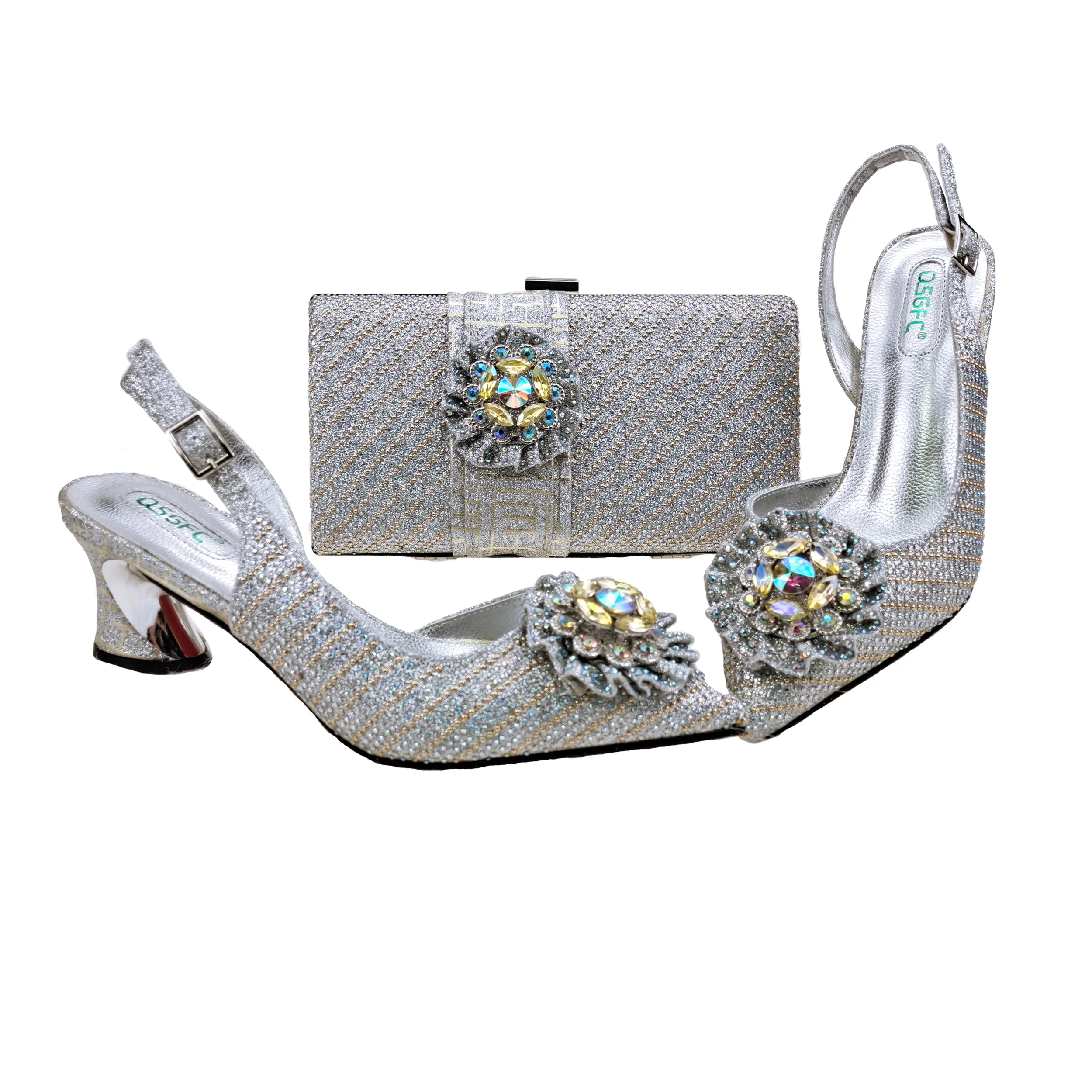 

doershow hot selling silver Shoes and Bags To Match Set Italy Party Pumps Italian Matching Shoe and Bag Set for Party! SFV1-44