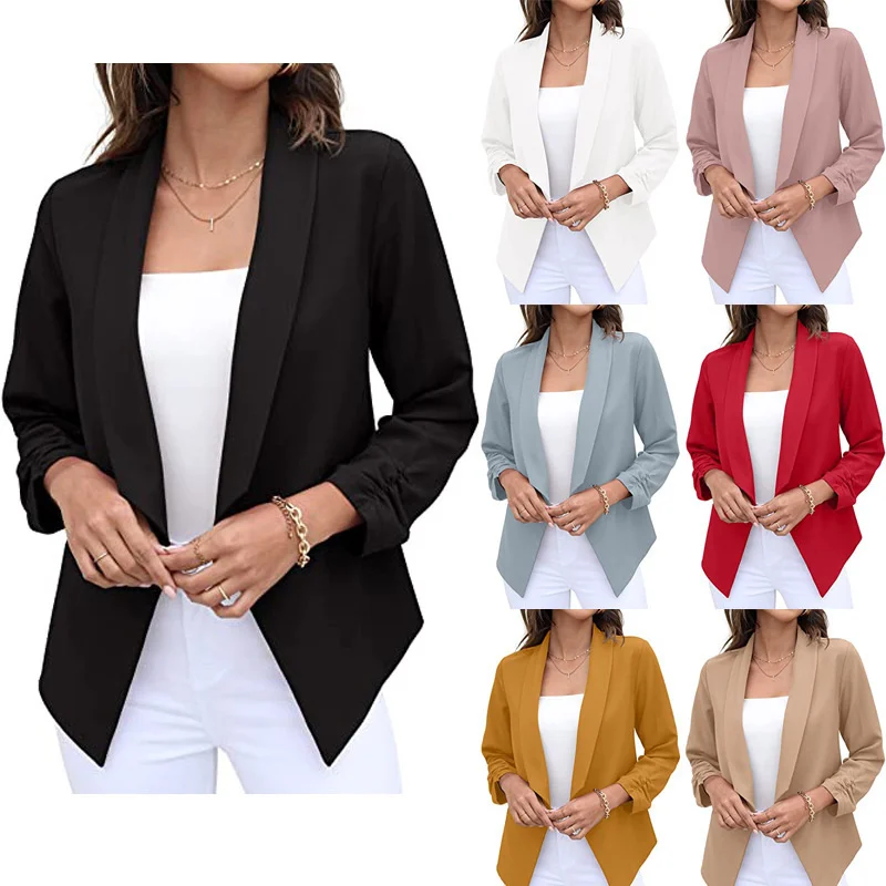 

Women Solid Color Professional Long Sleeve Elegant Blazer Simple Fashion Office Lady Casual Chic Clothes Basic Tops 2022