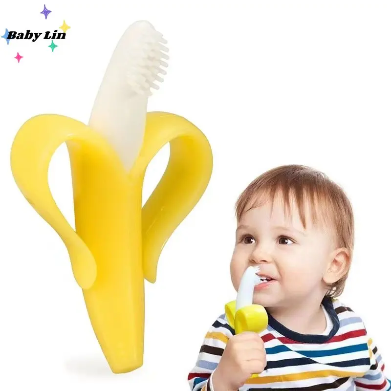 

Baby Silicone Training Toothbrush BPA Free Banana Shape Safe Toddle Teether Chew Toys Teething Ring Gift Infant Baby Chewing