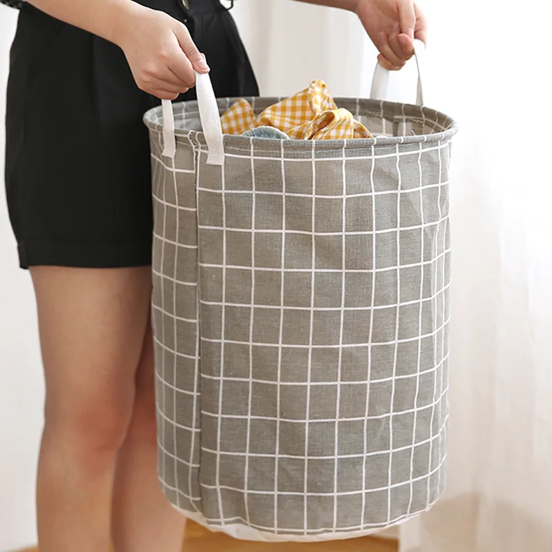 

Dirty Laundry Basket Cotton Linen Foldable Round Waterproof Organizer Bucket Clothes Toys Large Capacity Home Storage Basket