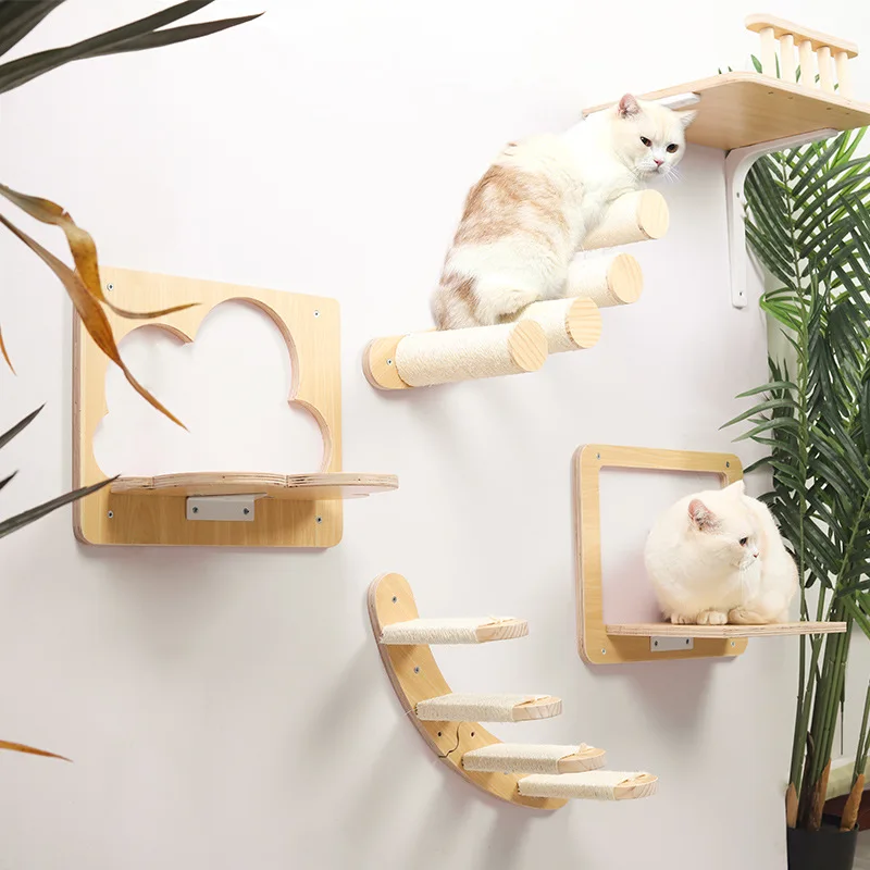 

Solid Wood Cat Climbing Frame Column Wall Cat Jumping Platform Nest Tree Diy Wall-mounted Cat Supplies Furniture & Scratchers